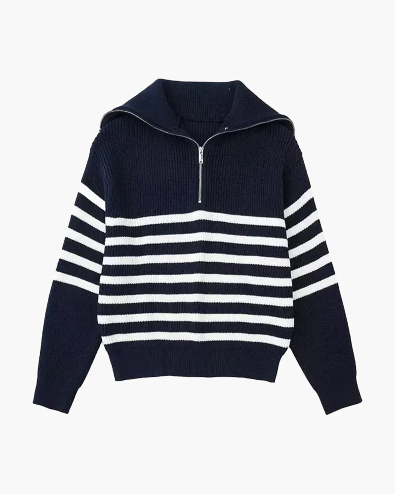 Striped Zip Up Sweater - Image 3